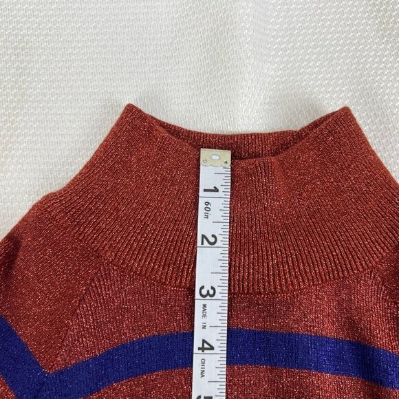 Zara Womens Striped Turtleneck Short Sleeve Knit Shirt Top Red Multi Size Medium - Picture 3 of 9